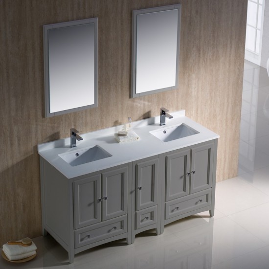 Fresca Oxford 60" Gray Traditional Double Sink Bathroom Vanity, FVN20-241224GR