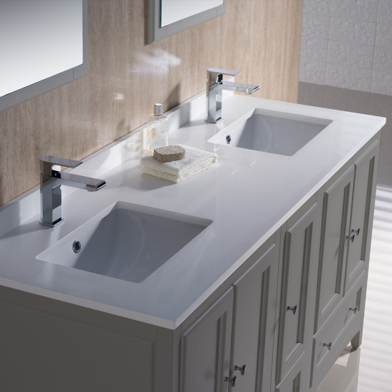 Fresca Oxford 60" Gray Traditional Double Sink Bathroom Vanity, FVN20-241224GR