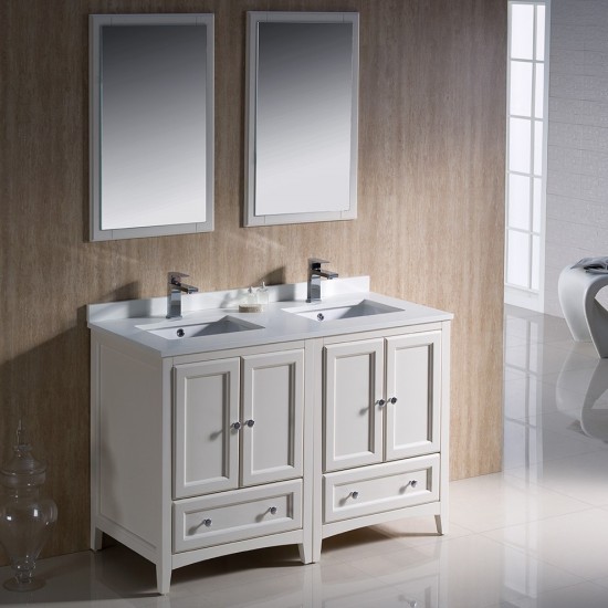 Fresca Oxford 48" Antique White Traditional Double Sink Bathroom Vanity