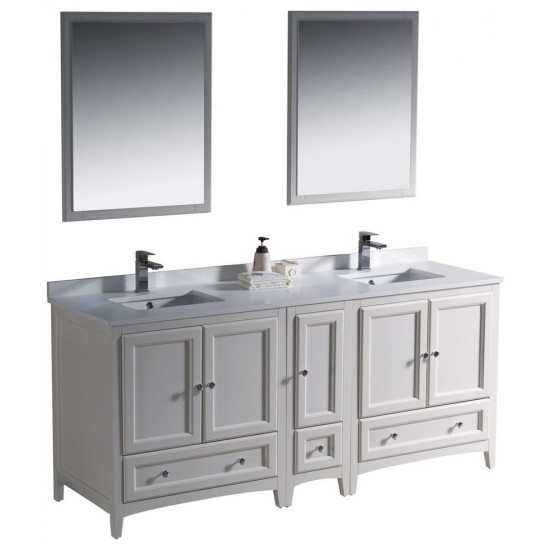 Oxford 72" Antique White Traditional Double Sink Bathroom Vanity, FVN20-301230AW
