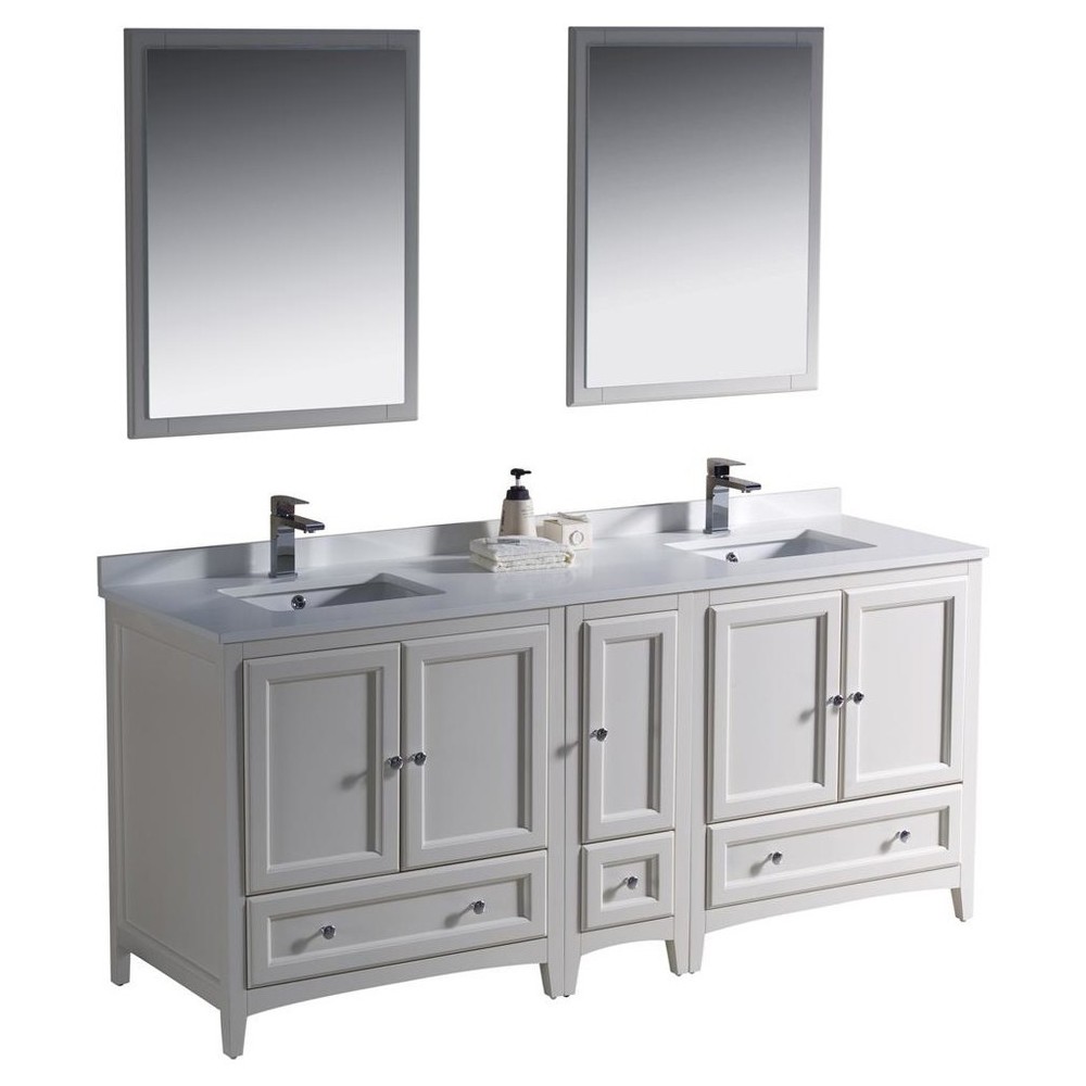 Oxford 72" Antique White Traditional Double Sink Bathroom Vanity, FVN20-301230AW