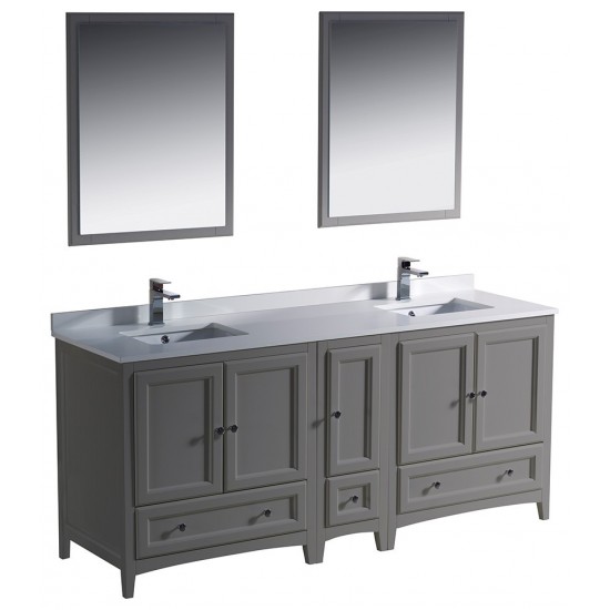 Fresca Oxford 72" Gray Traditional Double Sink Bathroom Vanity, FVN20-301230GR