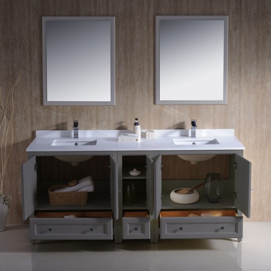 Fresca Oxford 72" Gray Traditional Double Sink Bathroom Vanity, FVN20-301230GR