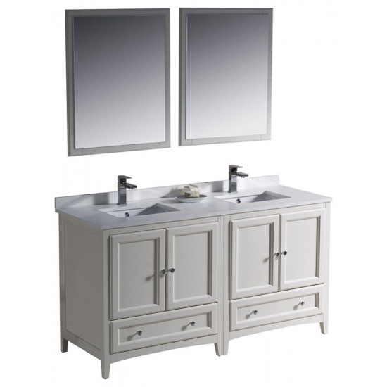 Oxford 60" Antique White Traditional Double Sink Bathroom Vanity, FVN20-3030AW