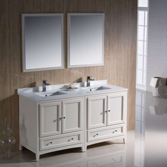 Oxford 60" Antique White Traditional Double Sink Bathroom Vanity, FVN20-3030AW