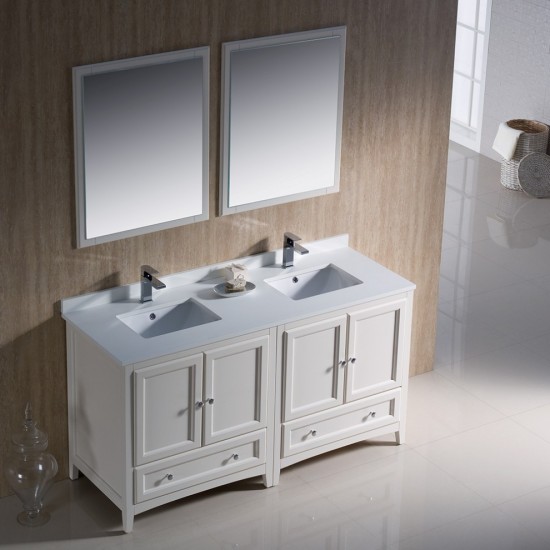 Oxford 60" Antique White Traditional Double Sink Bathroom Vanity, FVN20-3030AW