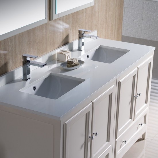 Oxford 60" Antique White Traditional Double Sink Bathroom Vanity, FVN20-3030AW