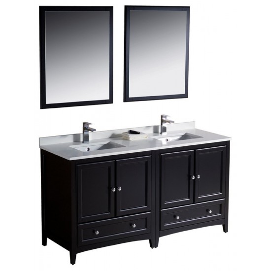 Fresca Oxford 60" Espresso Traditional Double Sink Bathroom Vanity, FVN20-3030ES