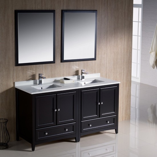 Fresca Oxford 60" Espresso Traditional Double Sink Bathroom Vanity, FVN20-3030ES