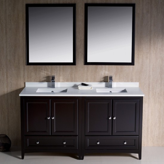 Fresca Oxford 60" Espresso Traditional Double Sink Bathroom Vanity, FVN20-3030ES