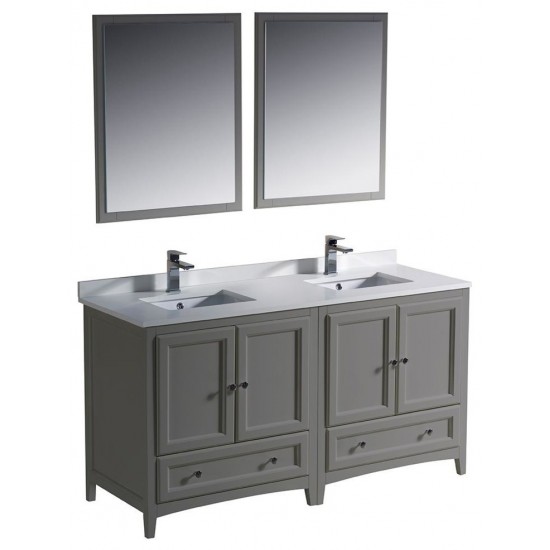 Fresca Oxford 60" Gray Traditional Double Sink Bathroom Vanity, FVN20-3030GR