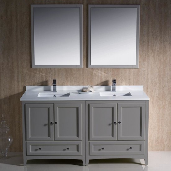 Fresca Oxford 60" Gray Traditional Double Sink Bathroom Vanity, FVN20-3030GR