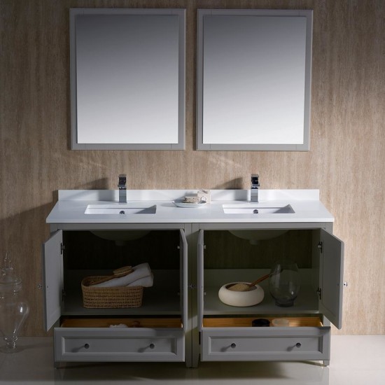 Fresca Oxford 60" Gray Traditional Double Sink Bathroom Vanity, FVN20-3030GR