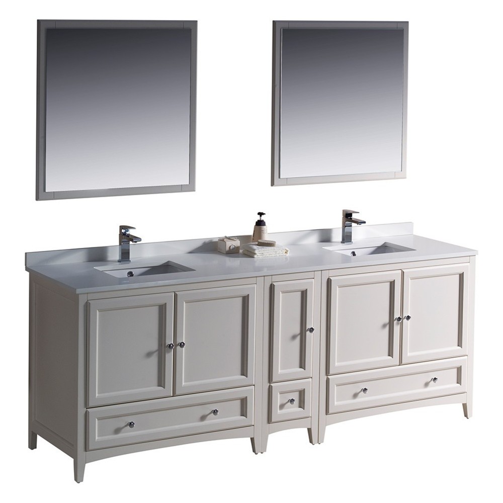 Fresca Oxford 84" Antique White Traditional Double Sink Bathroom Vanity