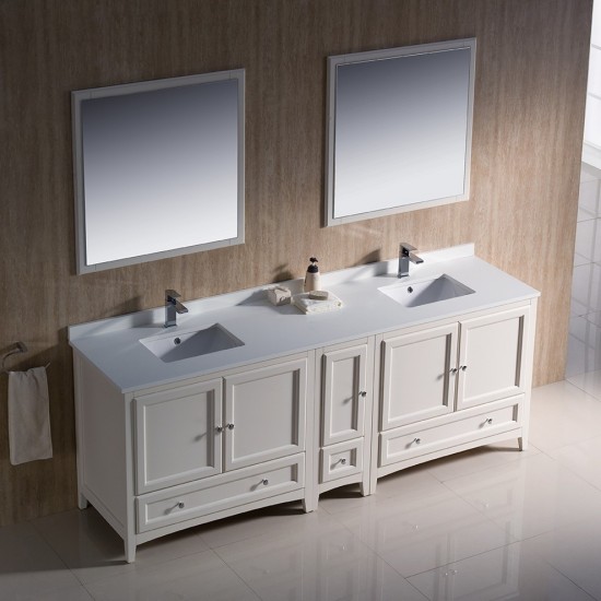 Fresca Oxford 84" Antique White Traditional Double Sink Bathroom Vanity