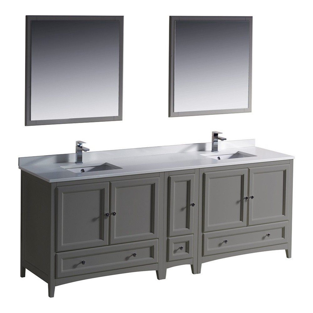 Fresca Oxford 84" Gray Traditional Double Sink Bathroom Vanity