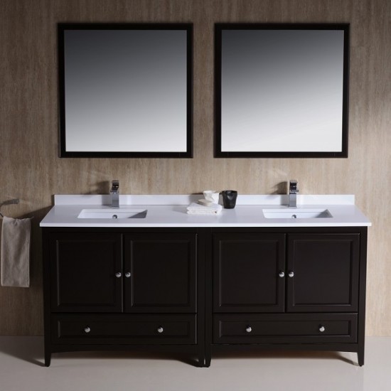 Fresca Oxford 72" Espresso Traditional Double Sink Bathroom Vanity, FVN20-3636ES