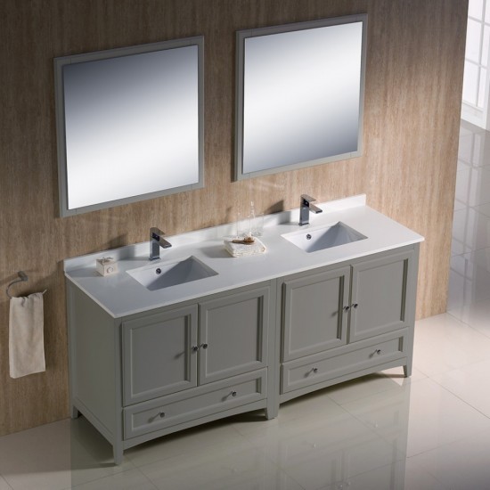 Fresca Oxford 72" Gray Traditional Double Sink Bathroom Vanity, FVN20-3636GR