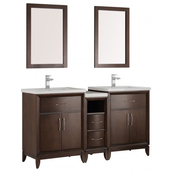 Cambridge 60" Antique Coffee Double Sink Traditional Bathroom Vanity w/ Mirrors