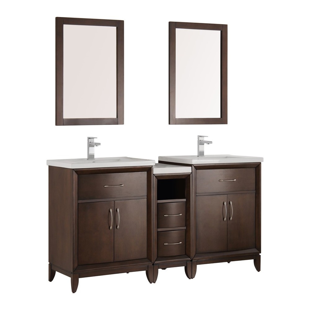 Cambridge 60" Antique Coffee Double Sink Traditional Bathroom Vanity w/ Mirrors