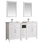 Fresca Cambridge 60" White Double Sink Traditional Bathroom Vanity w/ Mirrors