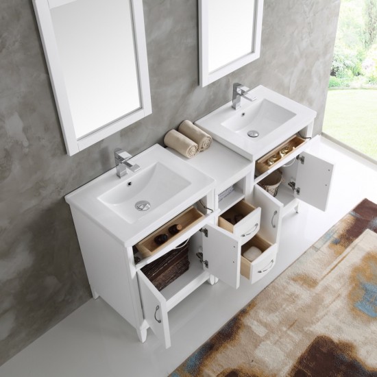 Fresca Cambridge 60" White Double Sink Traditional Bathroom Vanity w/ Mirrors