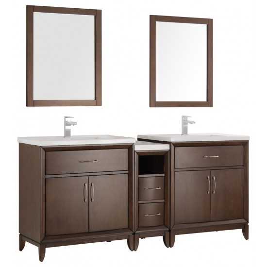 Cambridge 72" Antique Coffee Double Sink Traditional Bathroom Vanity w/ Mirrors