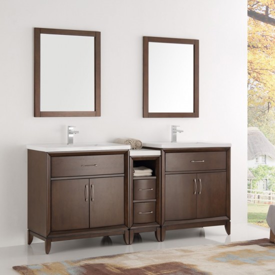 Cambridge 72" Antique Coffee Double Sink Traditional Bathroom Vanity w/ Mirrors