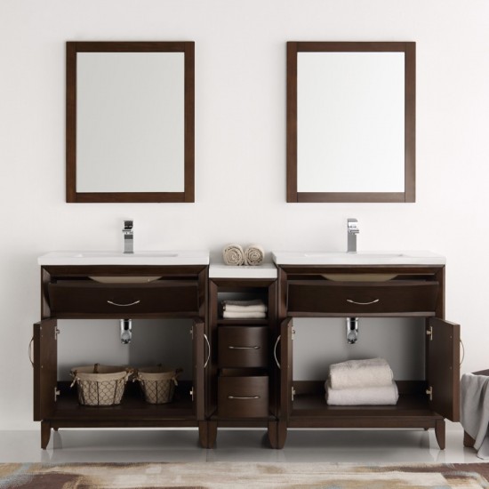 Cambridge 72" Antique Coffee Double Sink Traditional Bathroom Vanity w/ Mirrors