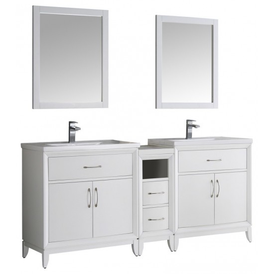 Fresca Cambridge 72" White Double Sink Traditional Bathroom Vanity w/ Mirrors