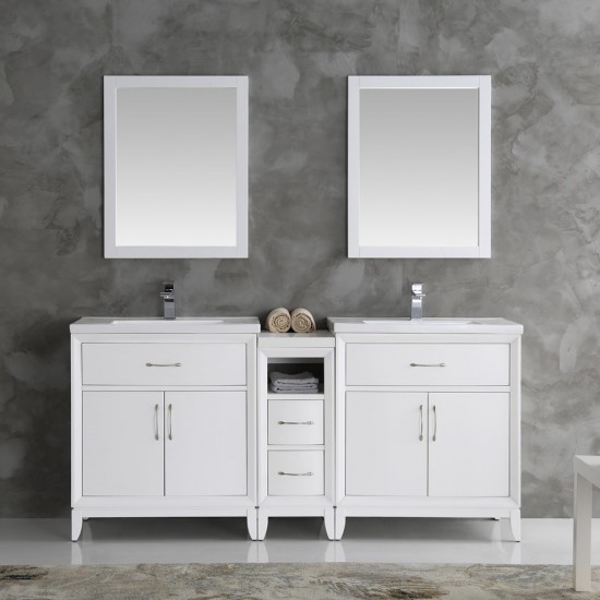 Fresca Cambridge 72" White Double Sink Traditional Bathroom Vanity w/ Mirrors