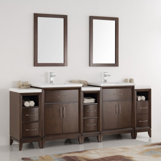 Cambridge 84" Antique Coffee Double Sink Traditional Bathroom Vanity w/ Mirrors