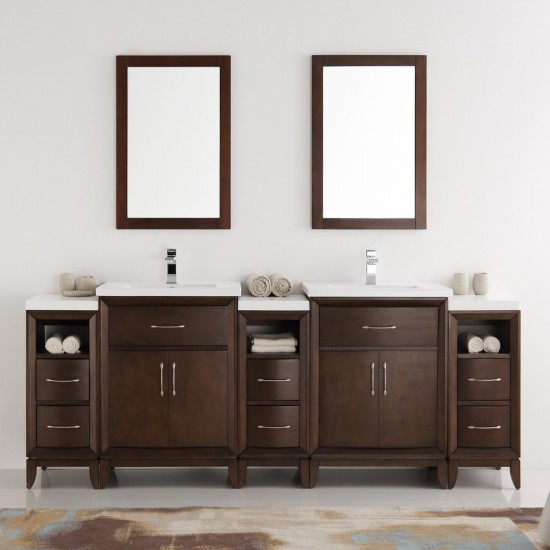 Cambridge 84" Antique Coffee Double Sink Traditional Bathroom Vanity w/ Mirrors