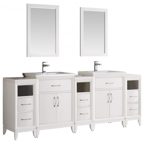 Fresca Cambridge 84" White Double Sink Traditional Bathroom Vanity w/ Mirrors