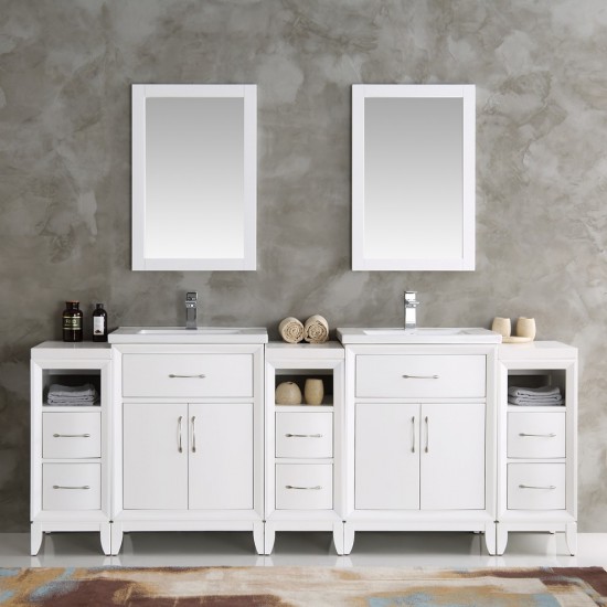 Fresca Cambridge 84" White Double Sink Traditional Bathroom Vanity w/ Mirrors