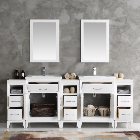 Fresca Cambridge 84" White Double Sink Traditional Bathroom Vanity w/ Mirrors