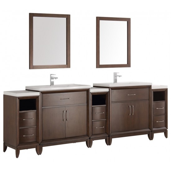 Cambridge 96" Antique Coffee Double Sink Traditional Bathroom Vanity w/ Mirrors