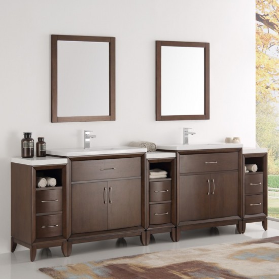 Cambridge 96" Antique Coffee Double Sink Traditional Bathroom Vanity w/ Mirrors