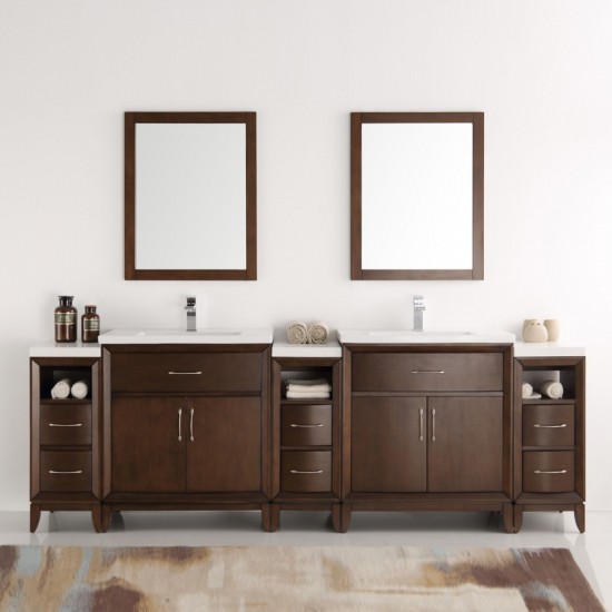 Cambridge 96" Antique Coffee Double Sink Traditional Bathroom Vanity w/ Mirrors