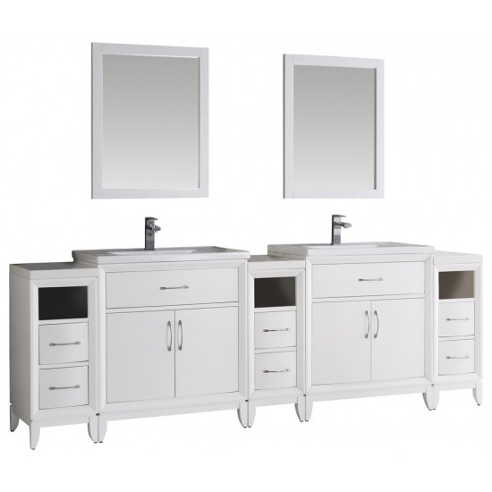 Fresca Cambridge 96" White Double Sink Traditional Bathroom Vanity w/ Mirrors