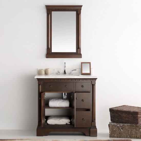 Fresca Kingston 37" Antique Coffee Traditional Bathroom Vanity w/ Mirror