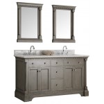 Kingston 61" Antique Silver Double Sink Traditional Bathroom Vanity w/ Mirrors