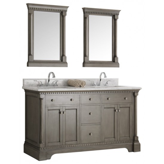 Kingston 61" Antique Silver Double Sink Traditional Bathroom Vanity w/ Mirrors