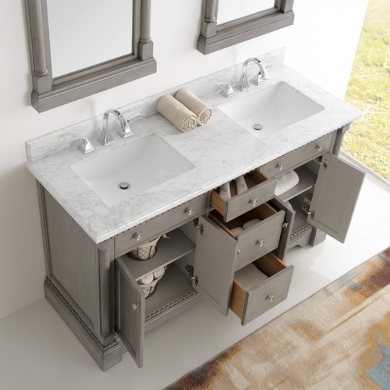 Kingston 61" Antique Silver Double Sink Traditional Bathroom Vanity w/ Mirrors