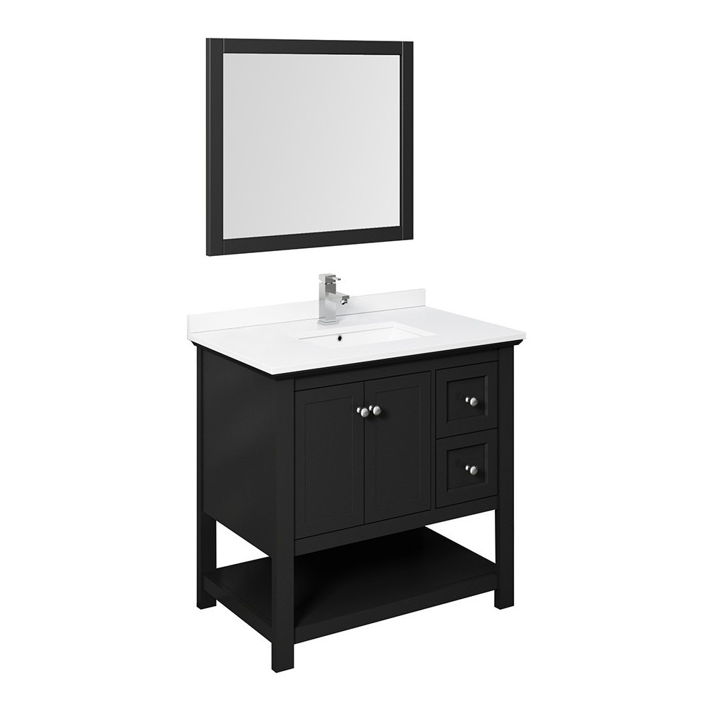 Fresca Manchester 36" Black Traditional Bathroom Vanity w/ Mirror