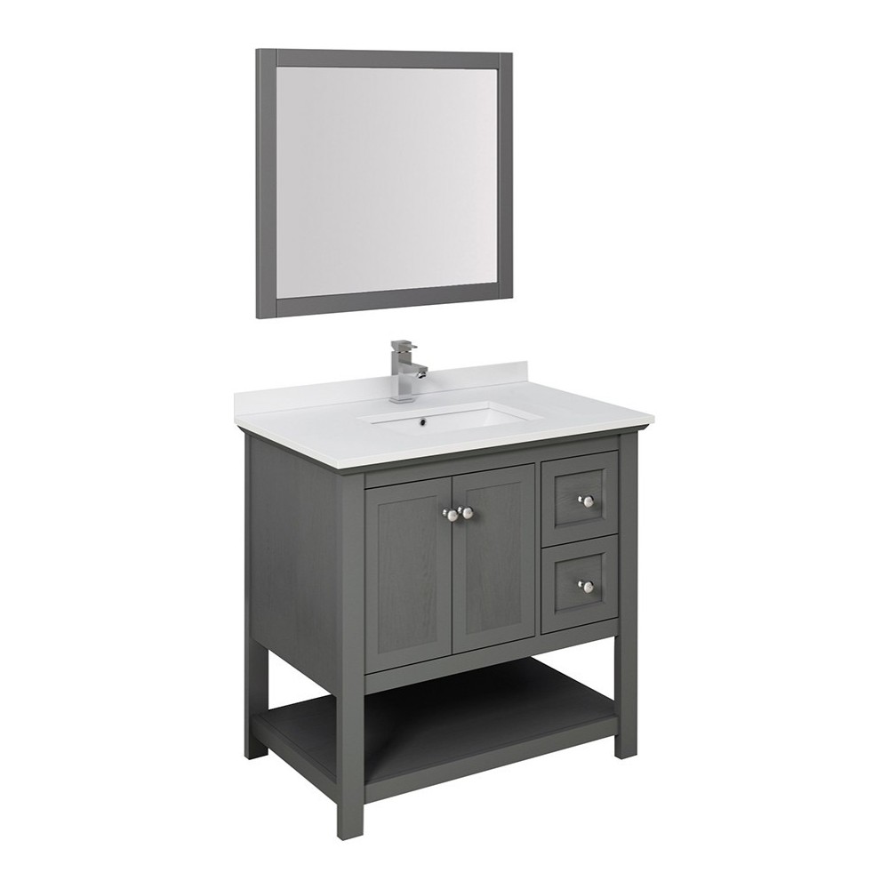 Manchester Regal 36" Gray Wood Veneer Traditional Bathroom Vanity w/ Mirror