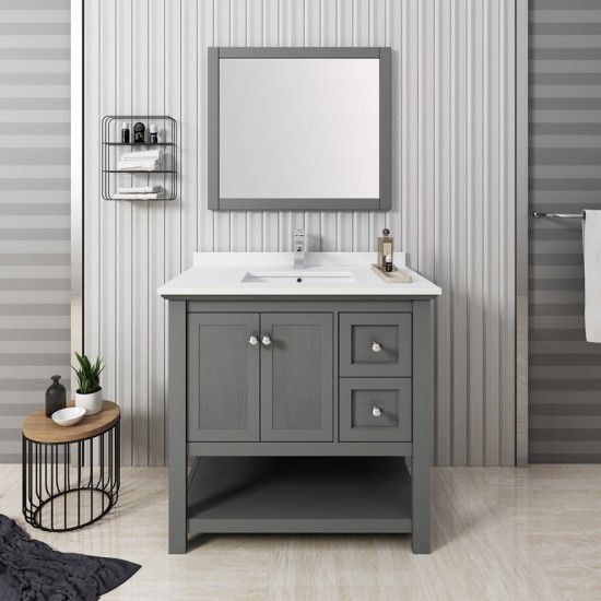 Manchester Regal 36" Gray Wood Veneer Traditional Bathroom Vanity w/ Mirror