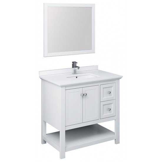 Fresca Manchester 36" White Traditional Bathroom Vanity w/ Mirror