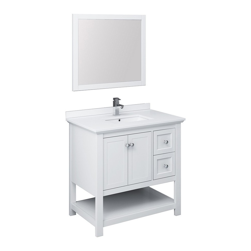 Fresca Manchester 36" White Traditional Bathroom Vanity w/ Mirror