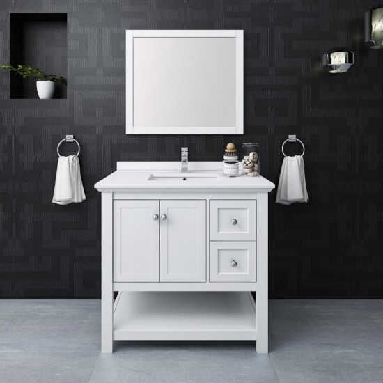 Fresca Manchester 36" White Traditional Bathroom Vanity w/ Mirror